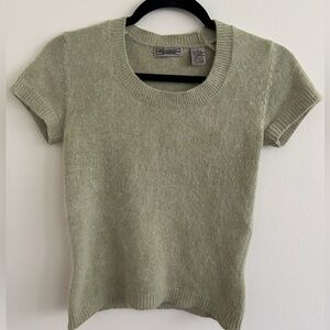 Vintage Short-Sleeve Knit Sweater - Sage green